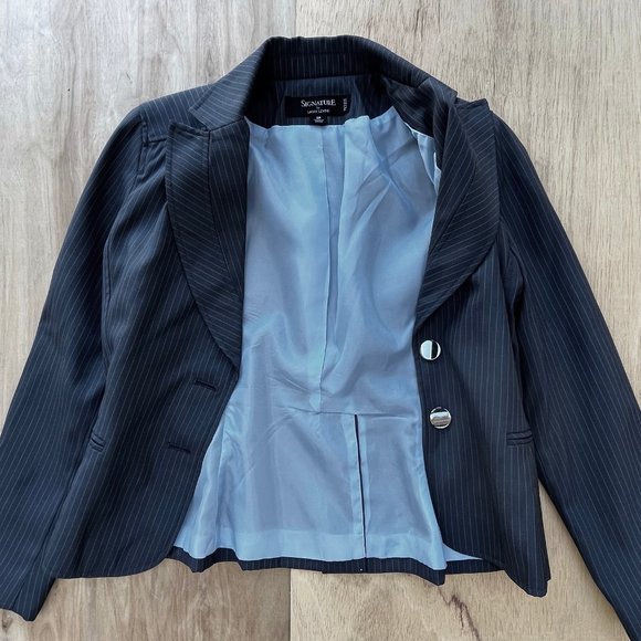 SIGNATURE BY LARRY LEVINE Women’s Gray Blue Long Sleeve Lined Blazer Jacket 2P - Picture 4 of 11